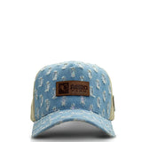 Boné Trucker Feminino Masculino Jeans Azul  Rasgado